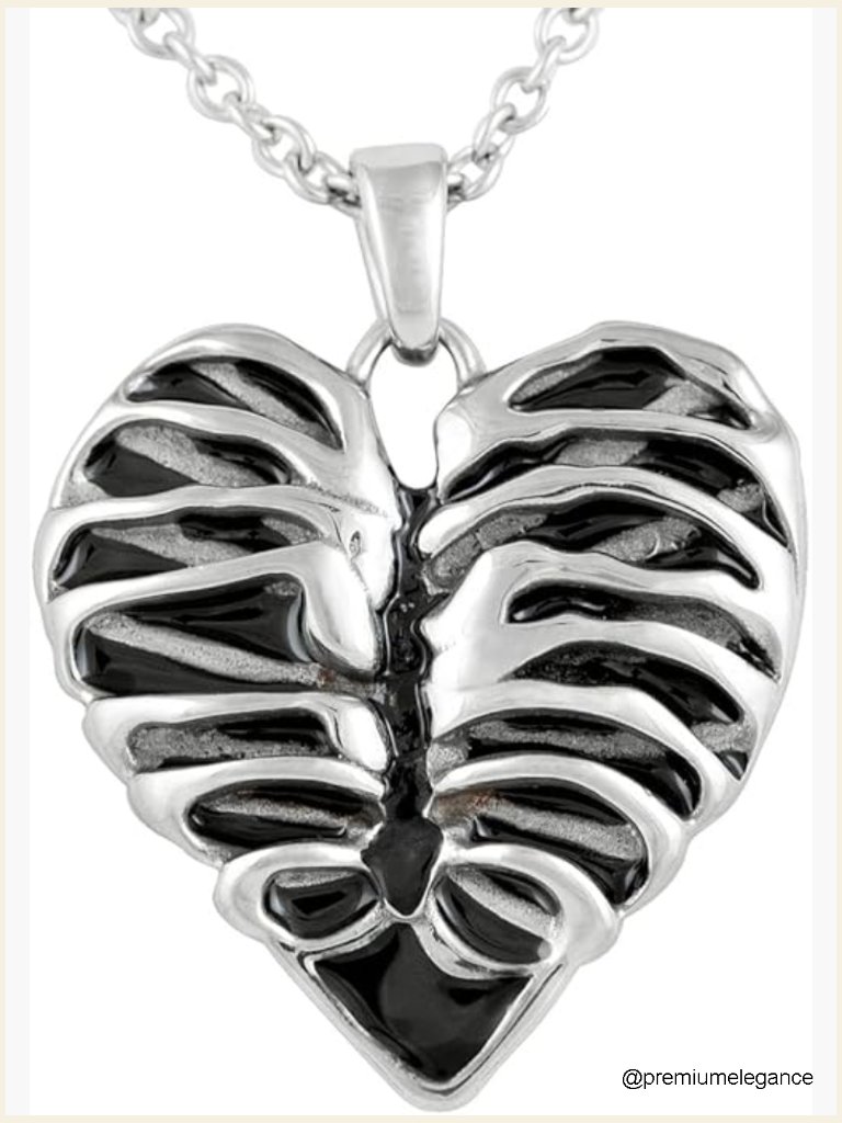 Silver Stainless Steel Rib Cage Heart Pendant Necklace 1719 Adjustable Chain